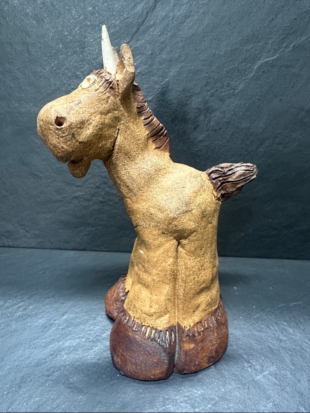 Handcrafted Brown Ceramic unicorn Horse Sculpture - Unbranded